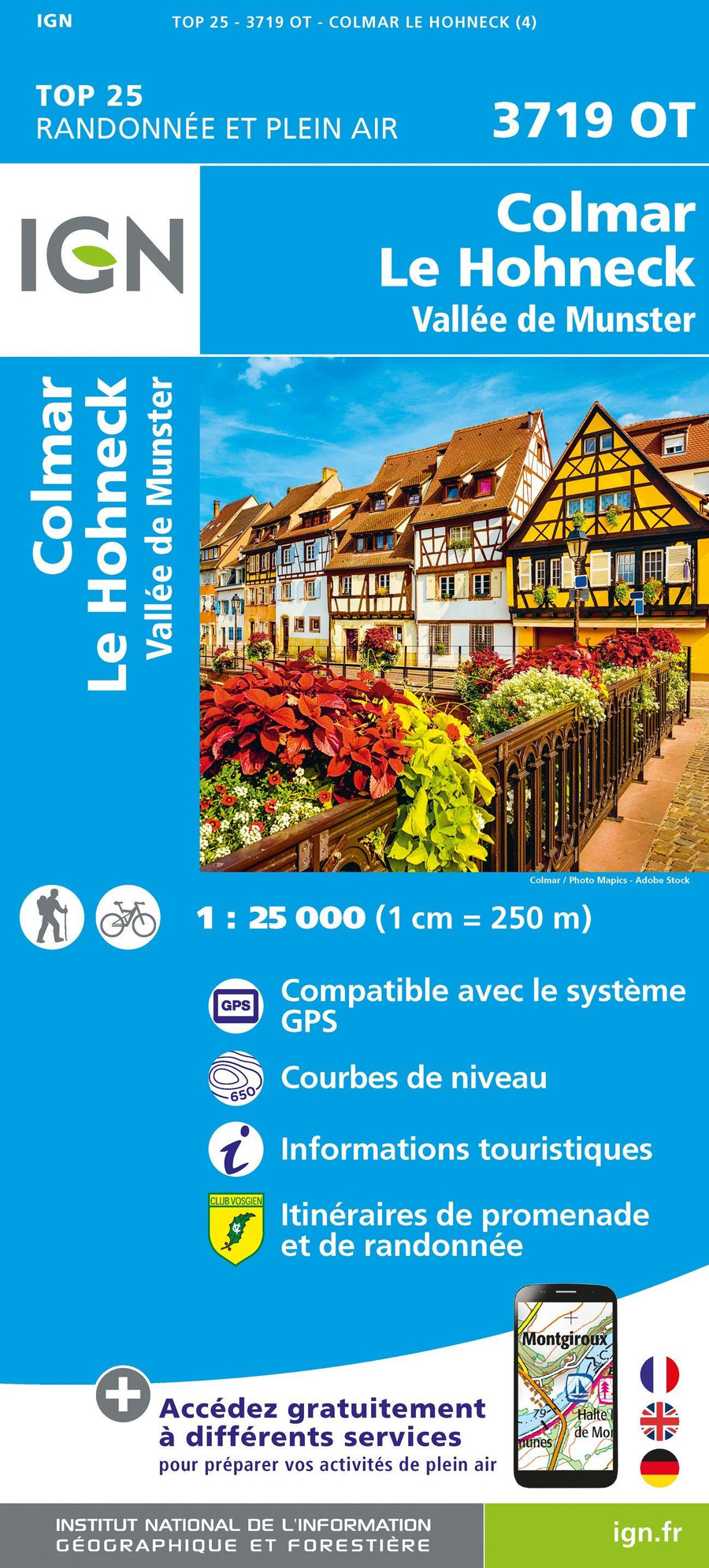 Carte TOP 25 n° 3719 OT - Colmar, Le Hohneck, Munster, Vallée de Munster | IGN carte pliée IGN 