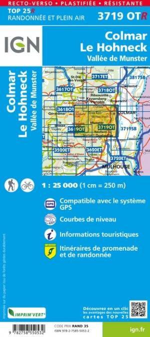 Carte TOP 25 n° 3719 OTR (Résistante) - Colmar, Le Hohneck, Vallée de Munster | IGN carte de randonnée IGN