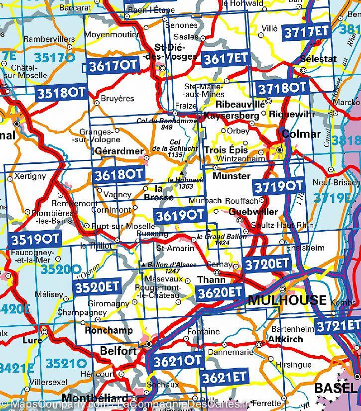 Carte TOP 25 n° 3719 OTR (Résistante) - Colmar, Le Hohneck, Vallée de Munster | IGN carte pliée IGN 