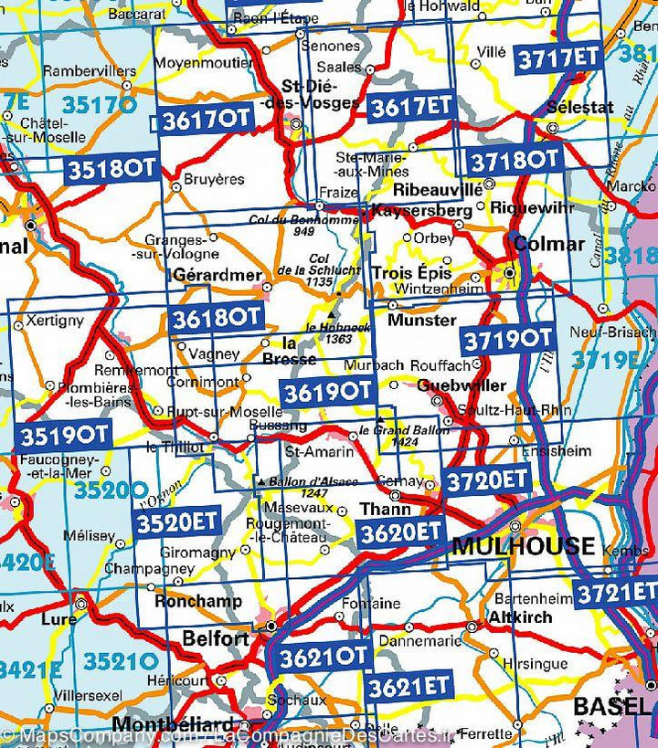 Carte TOP 25 n° 3719 OTR (Résistante) - Colmar, Le Hohneck, Vallée de Munster | IGN carte pliée IGN 