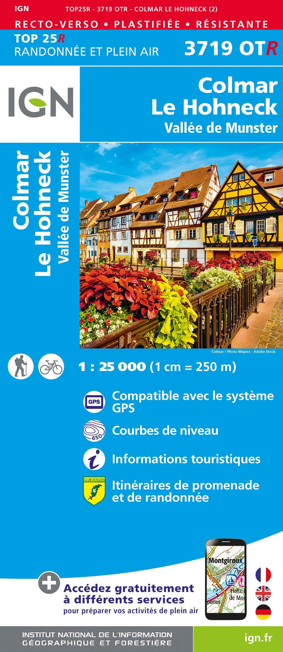 Carte TOP 25 n° 3719 OTR (Résistante) - Colmar, Le Hohneck, Vallée de Munster | IGN carte pliée IGN 