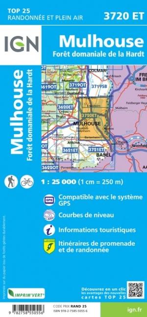 Carte TOP 25 n° 3720 ET - Mulhouse, Forêt Domaniale de la Hardt | IGN carte pliée IGN 