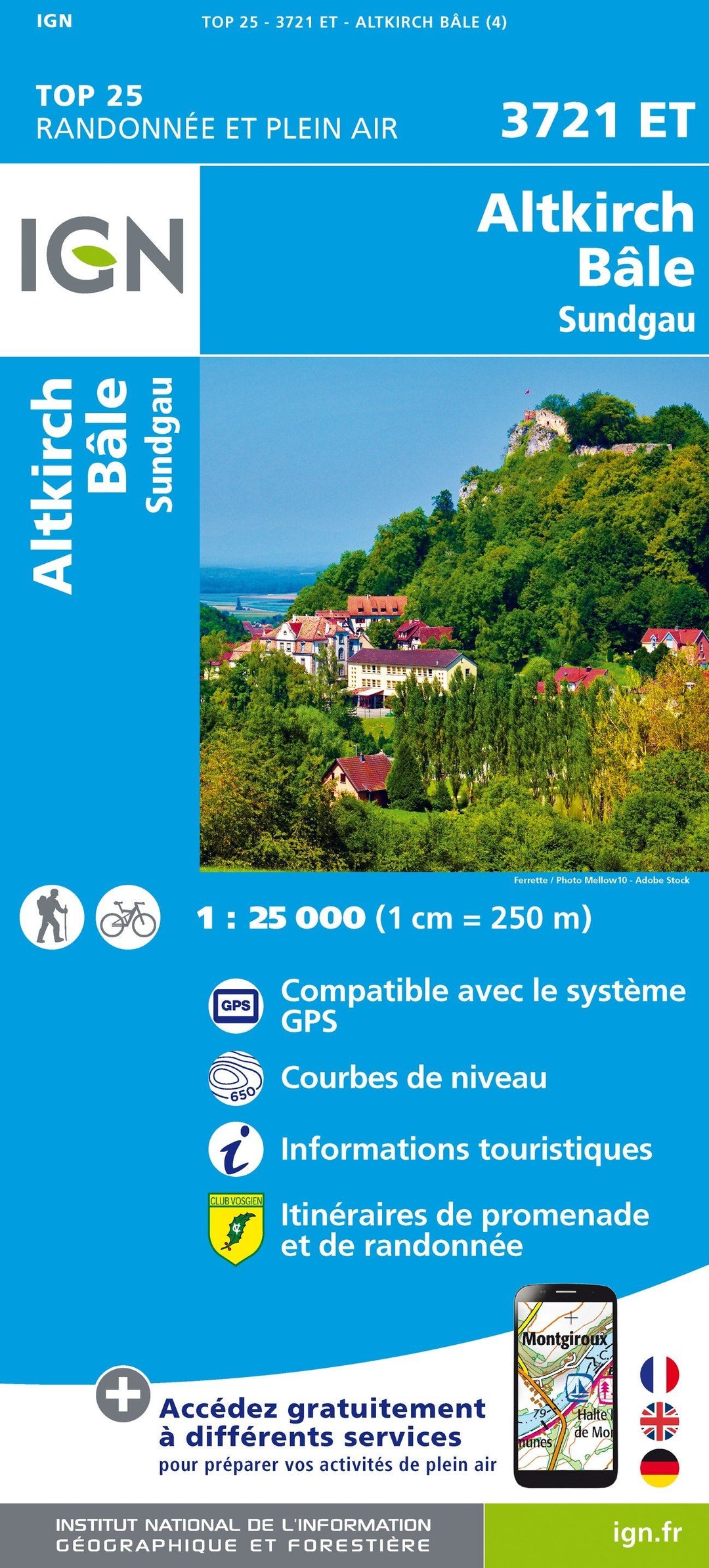 Carte TOP 25 n° 3721 ET - Altkirch, Bâle, Sundgau | IGN carte pliée IGN 