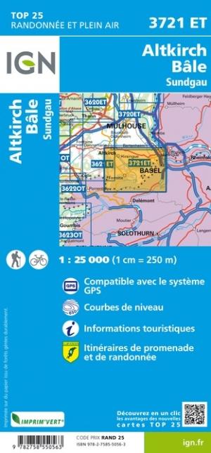 Carte TOP 25 n° 3721 ET - Altkirch, Bâle, Sundgau | IGN carte pliée IGN 
