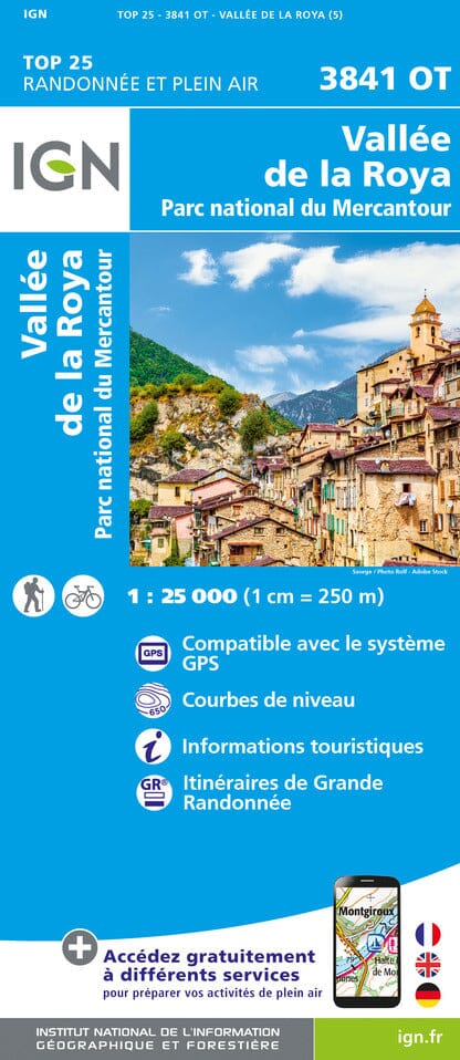 Carte TOP 25 n° 3841 OT - Vallée de la Roya, Parc national du Mercantour | IGN carte pliée IGN 