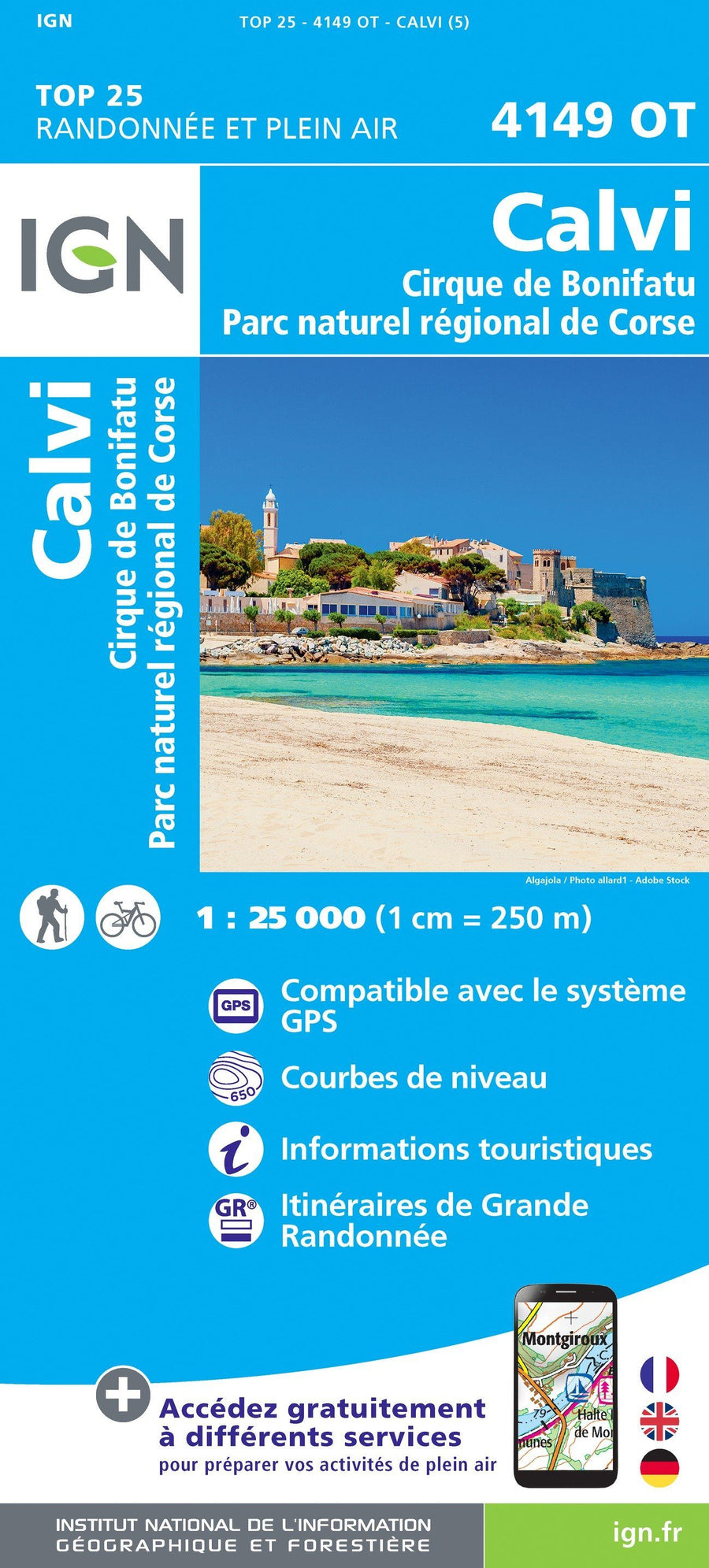 Carte TOP 25 n° 4149 OT - Calvi, Cirque de Bonifatu (PNR de Corse) | IGN carte pliée IGN 