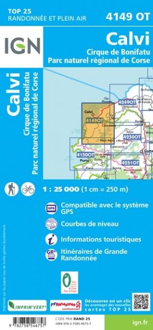 Carte TOP 25 n° 4149 OT - Calvi, Cirque de Bonifatu (PNR de Corse) | IGN carte pliée IGN 