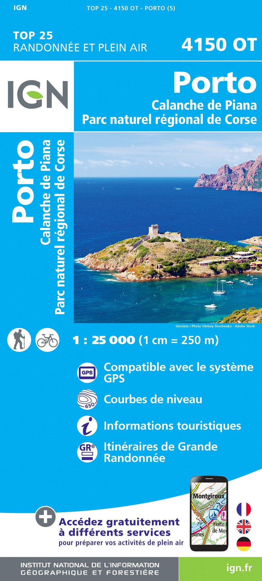Carte TOP 25 n° 4150 OT - Porto, Calanche de Piana (PNR de Corse) | IGN carte pliée IGN 