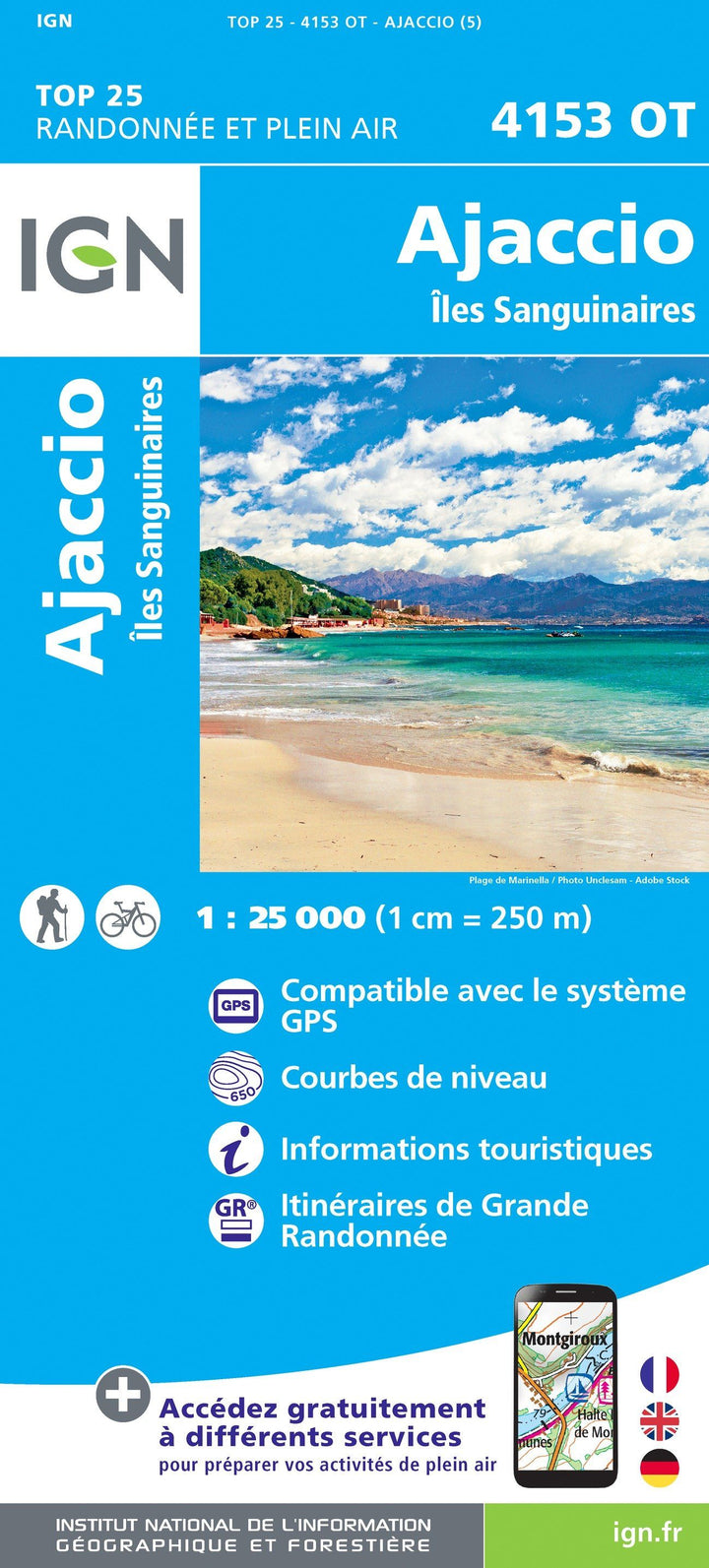 Carte TOP 25 n° 4153 OT - Ajaccio, Iles Sanguinaires | IGN carte pliée IGN 