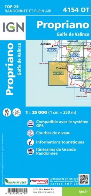 Carte TOP 25 n° 4154 OT - Propriano, Golfe de Valinco | IGN carte de randonnée IGN
