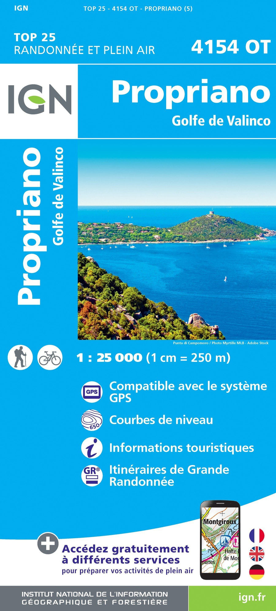 Carte TOP 25 n° 4154 OT - Propriano, Golfe de Valinco | IGN carte pliée IGN 