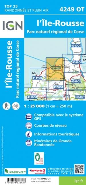 Carte TOP 25 n° 4249 OT - L'île Rousse (PNR de Corse) | IGN carte de randonnée IGN