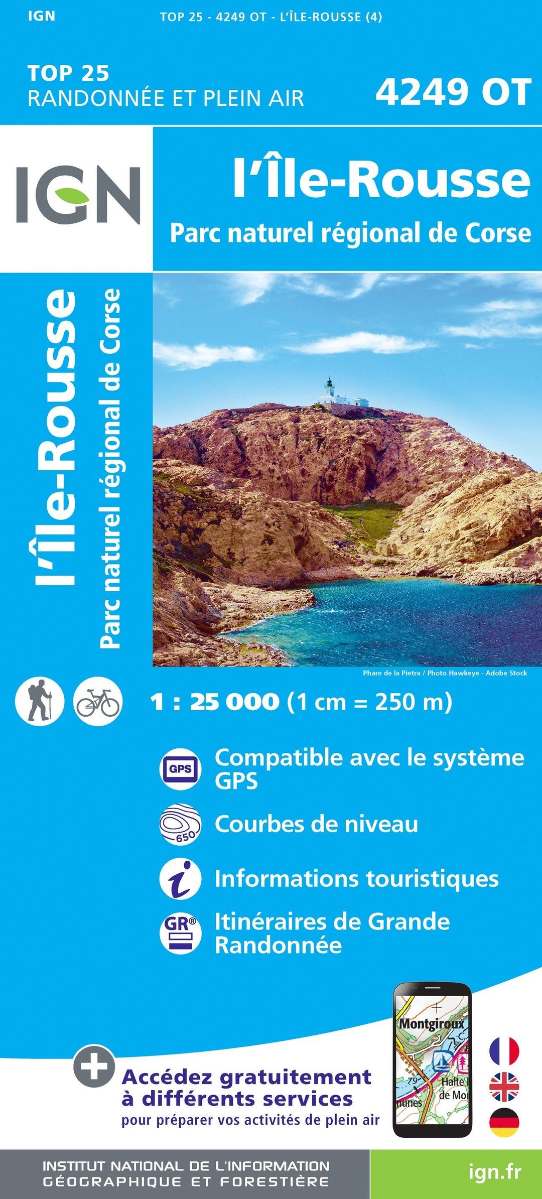 Carte TOP 25 n° 4249 OT - L'île Rousse (PNR de Corse) | IGN carte pliée IGN 