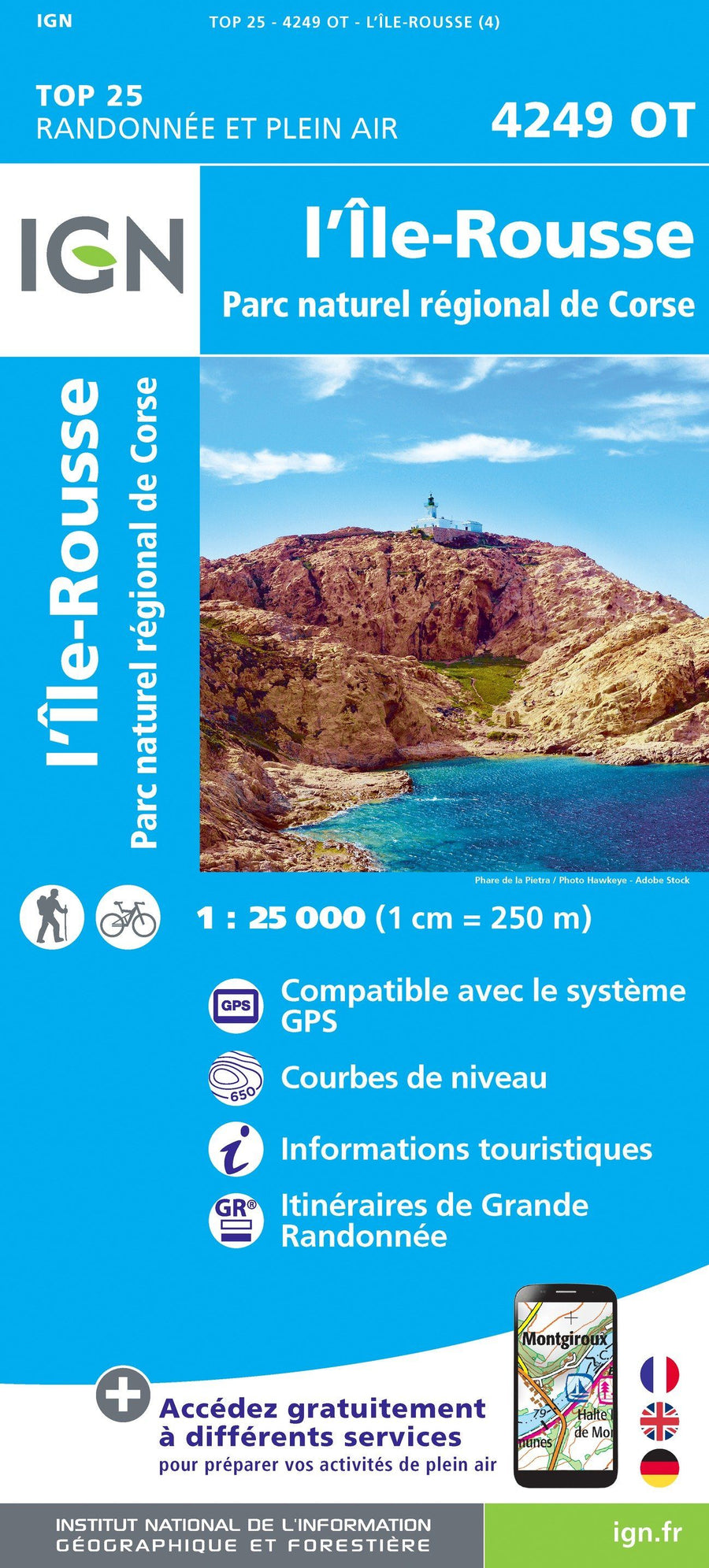 Carte TOP 25 n° 4249 OT - L'île Rousse (PNR de Corse) | IGN carte pliée IGN 