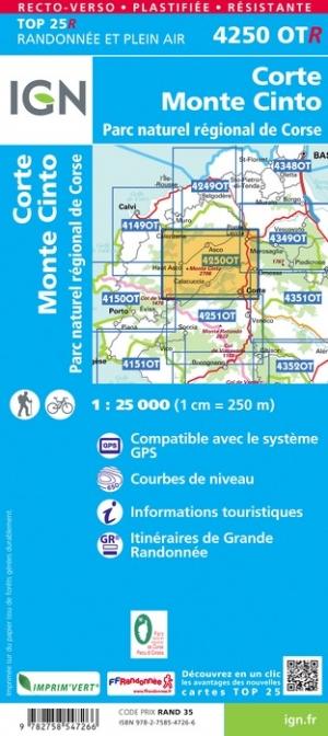 Carte TOP 25 n° 4250 OTR (Résistante) - Corte & Monte Cinto (PNR de Corse) | IGN carte pliée IGN 