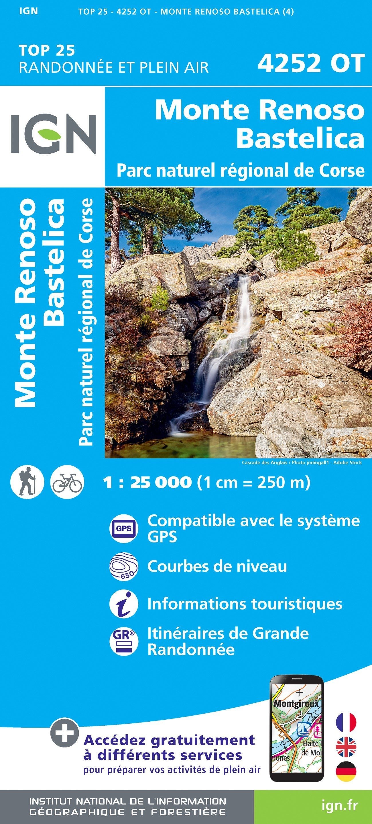Carte TOP 25 n° 4252 OT - Monte Renoso, Bastelica (PNR de Corse) | IGN carte de randonnée IGN