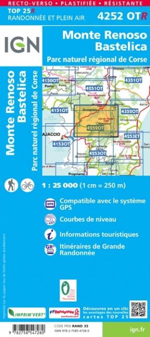 Carte TOP 25 n° 4252 OTR (Résistante) - Monte Renoso, Bastelica (PNR de Corse) | IGN carte pliée IGN 