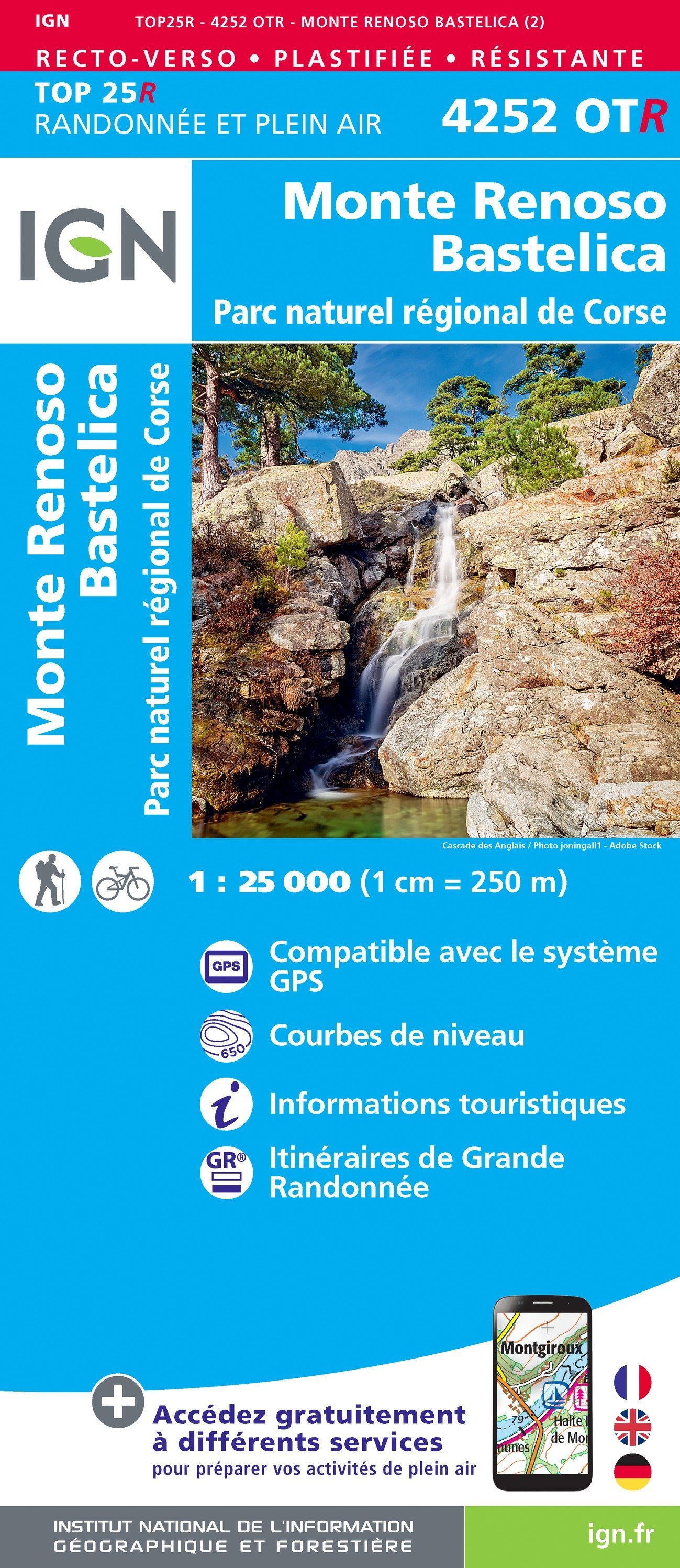 Carte TOP 25 n° 4252 OTR (Résistante) - Monte Renoso, Bastelica (PNR de Corse) | IGN carte de randonnée IGN