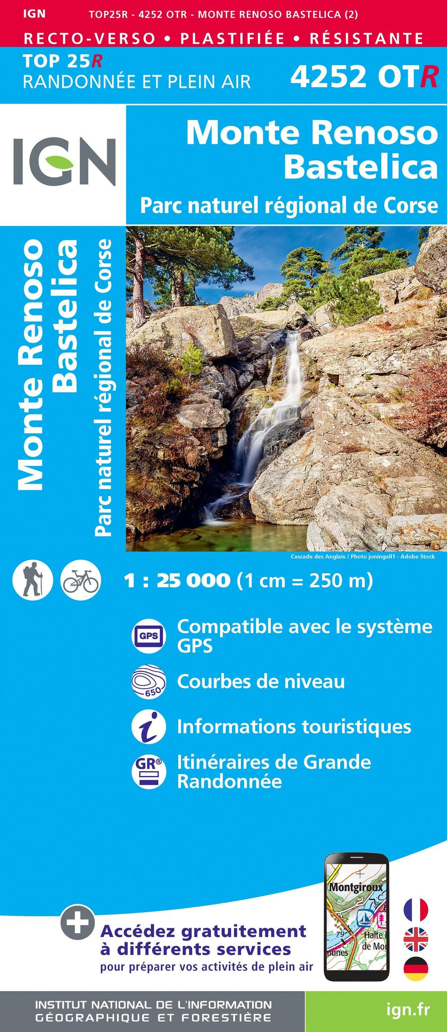 Carte TOP 25 n° 4252 OTR (Résistante) - Monte Renoso, Bastelica (PNR de Corse) | IGN carte pliée IGN 