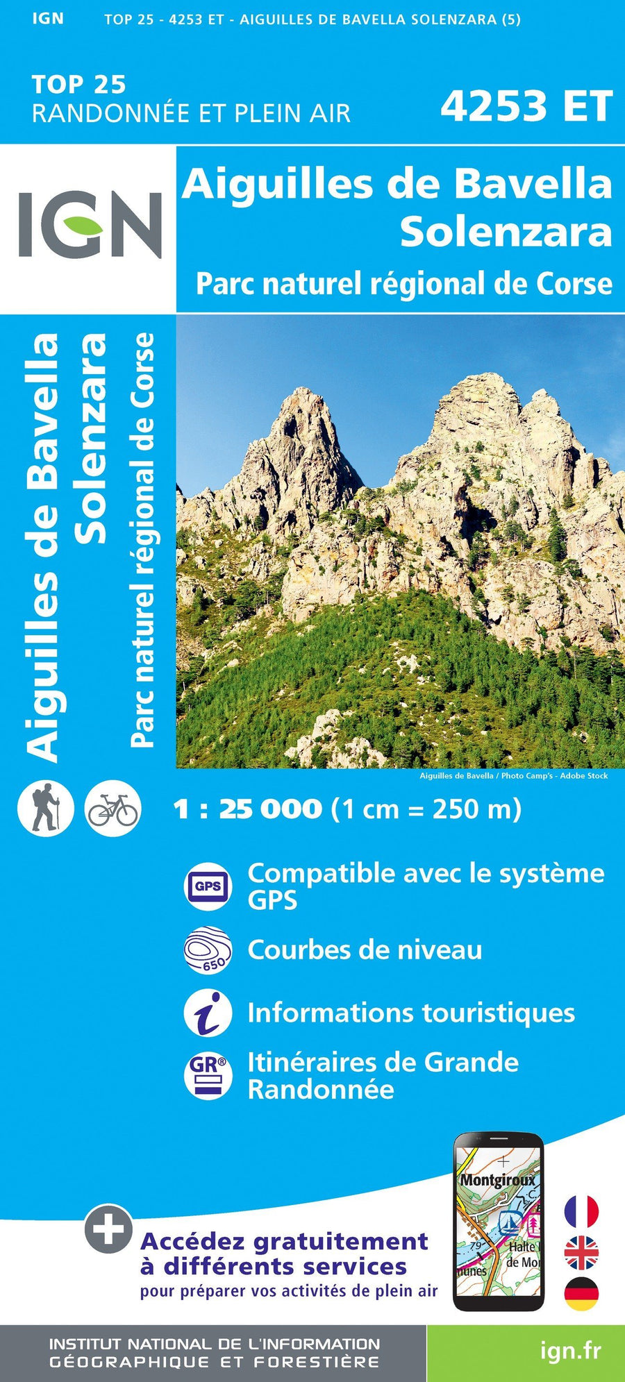 Carte TOP 25 n° 4253 ET - Aiguilles de Bavella, Solenzara, PNR de Corse | IGN carte pliée IGN 