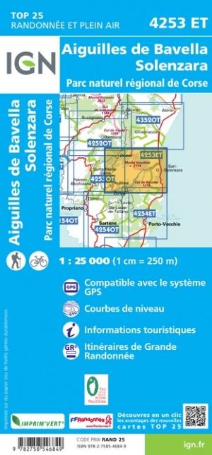 Carte TOP 25 n° 4253 ET - Aiguilles de Bavella, Solenzara, PNR de Corse | IGN carte pliée IGN 
