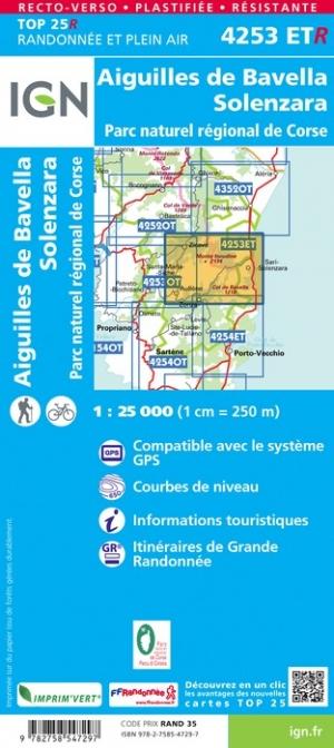 Carte TOP 25 n° 4253 ETR (résistante) - Aiguilles de Bavella, Solenzara (PNR de Corse) | IGN carte de randonnée IGN