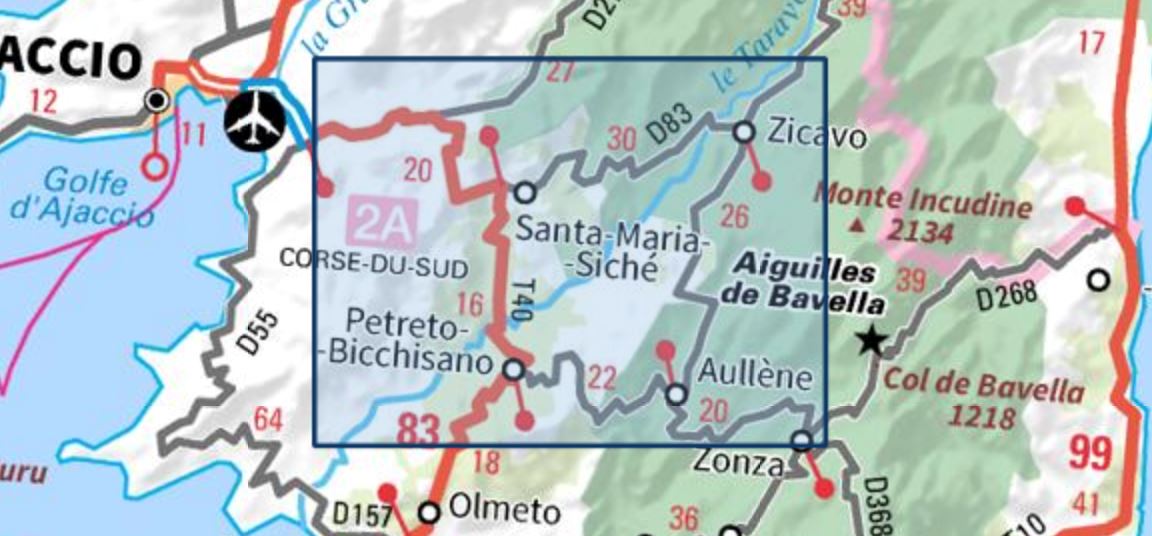 Carte TOP 25 n° 4253 OT - Petreto-Bicchisano, Zicavo (PNR de Corse) | IGN carte de randonnée IGN