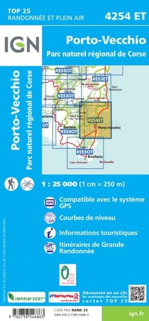 Carte TOP 25 n° 4254 ET - Porto-Vecchio (PNR de Corse) | IGN carte pliée IGN 