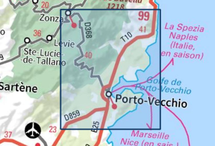Carte TOP 25 n° 4254 ET - Porto-Vecchio (PNR de Corse) | IGN carte de randonnée IGN
