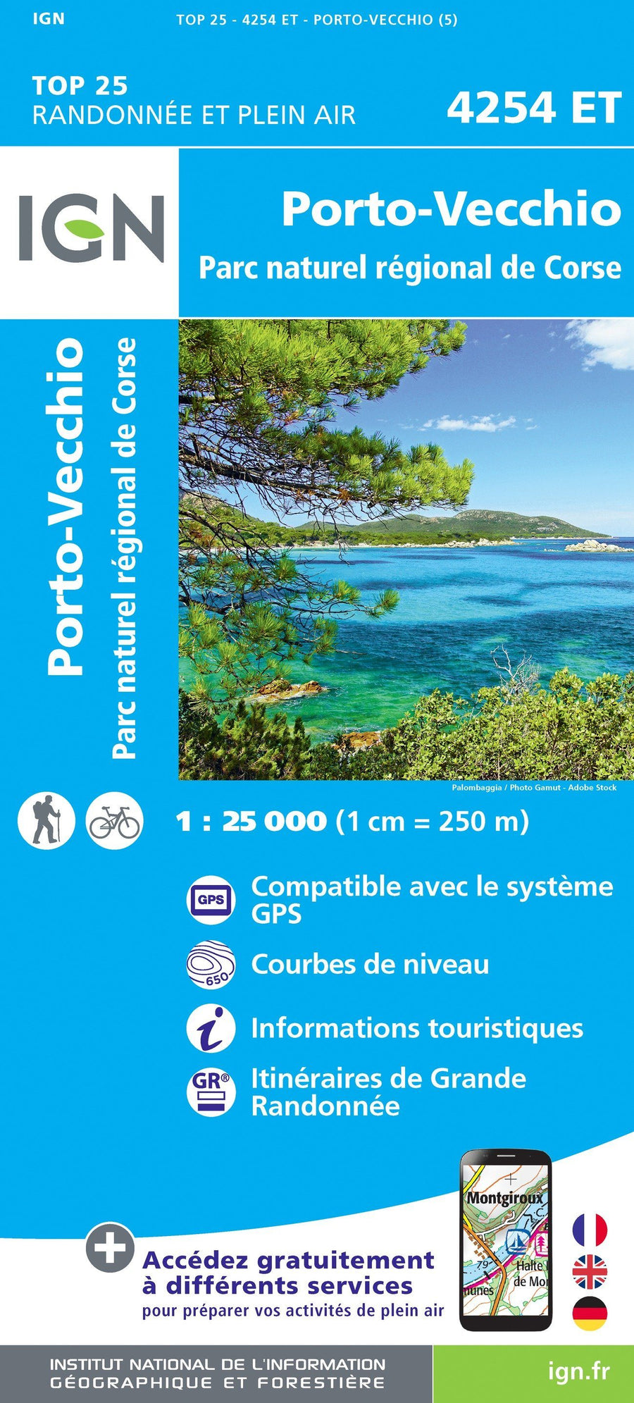 Carte TOP 25 n° 4254 ET - Porto-Vecchio (PNR de Corse) | IGN carte pliée IGN 