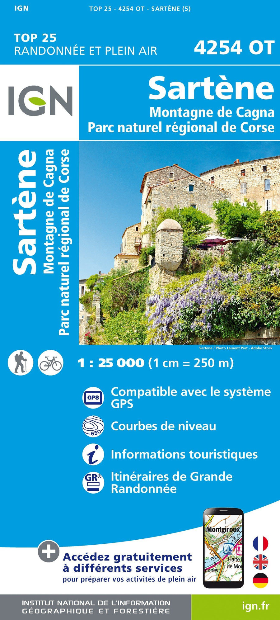 Carte TOP 25 n° 4254 OT - Sartène, Montagne de Cagna (PNR de Corse) | IGN carte pliée IGN 