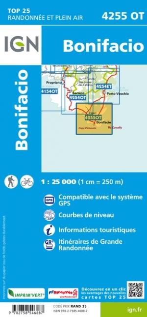 Carte TOP 25 n° 4255 OT - Bonifacio | IGN carte pliée IGN 