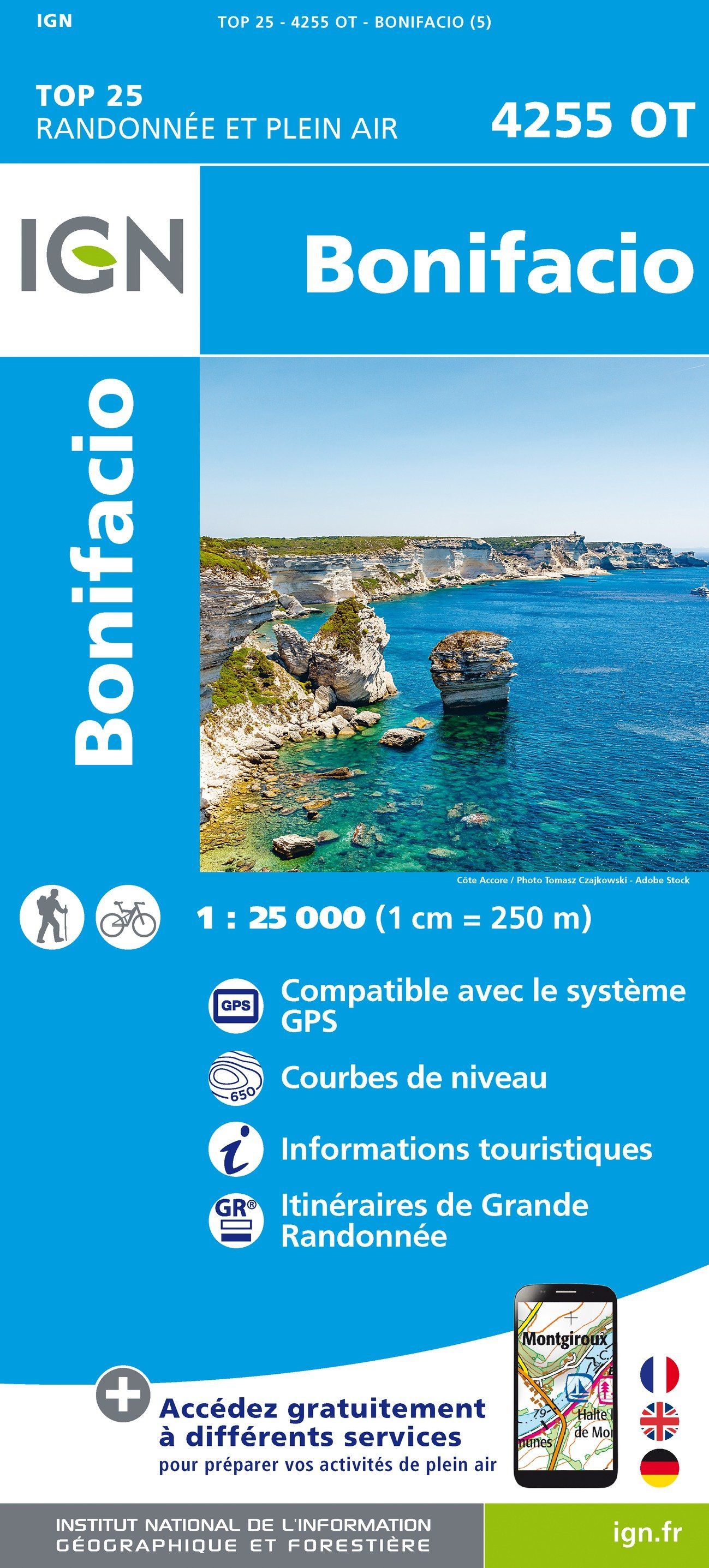Carte TOP 25 n° 4255 OT - Bonifacio | IGN carte de randonnée IGN