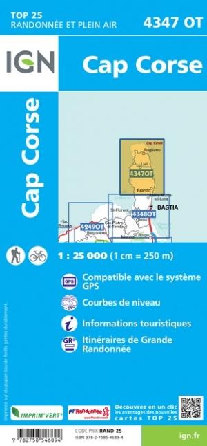 Carte TOP 25 n° 4347 OT - Cap Corse | IGN carte de randonnée IGN