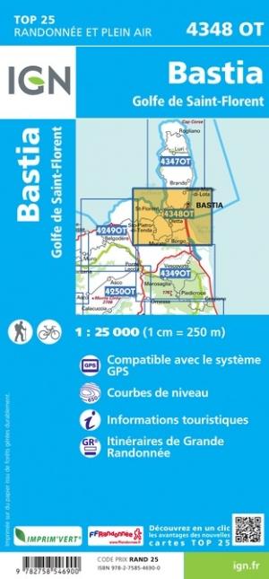 Carte TOP 25 n° 4348 OT - Bastia, Golfe de St-Florent | IGN carte de randonnée IGN