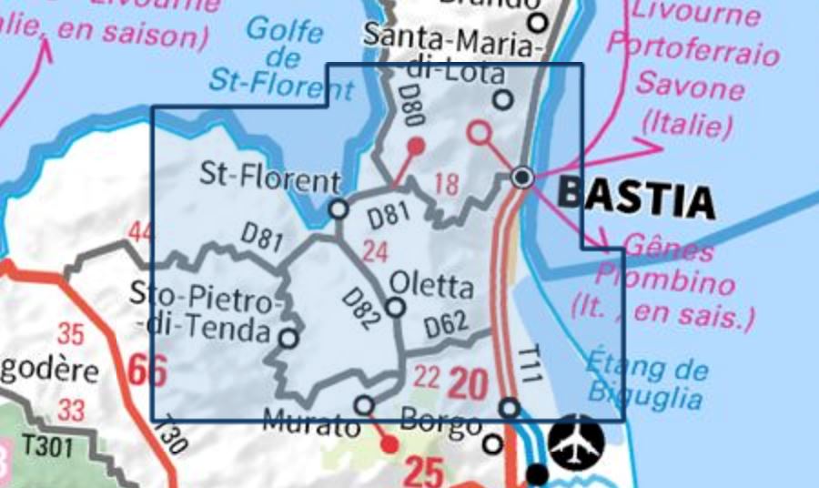 Carte TOP 25 n° 4348 OT - Bastia, Golfe de St-Florent | IGN carte de randonnée IGN