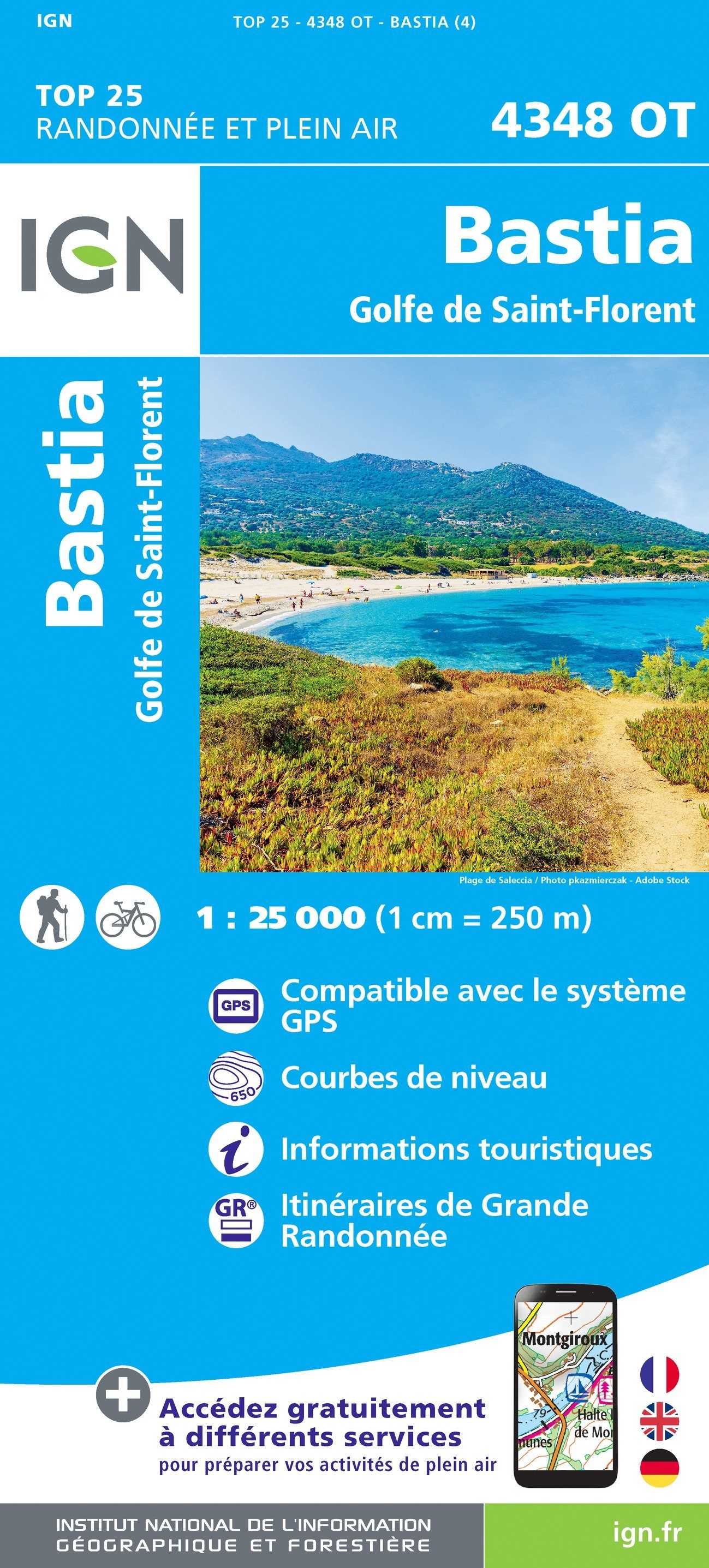 Carte TOP 25 n° 4348 OT - Bastia, Golfe de St-Florent | IGN carte de randonnée IGN