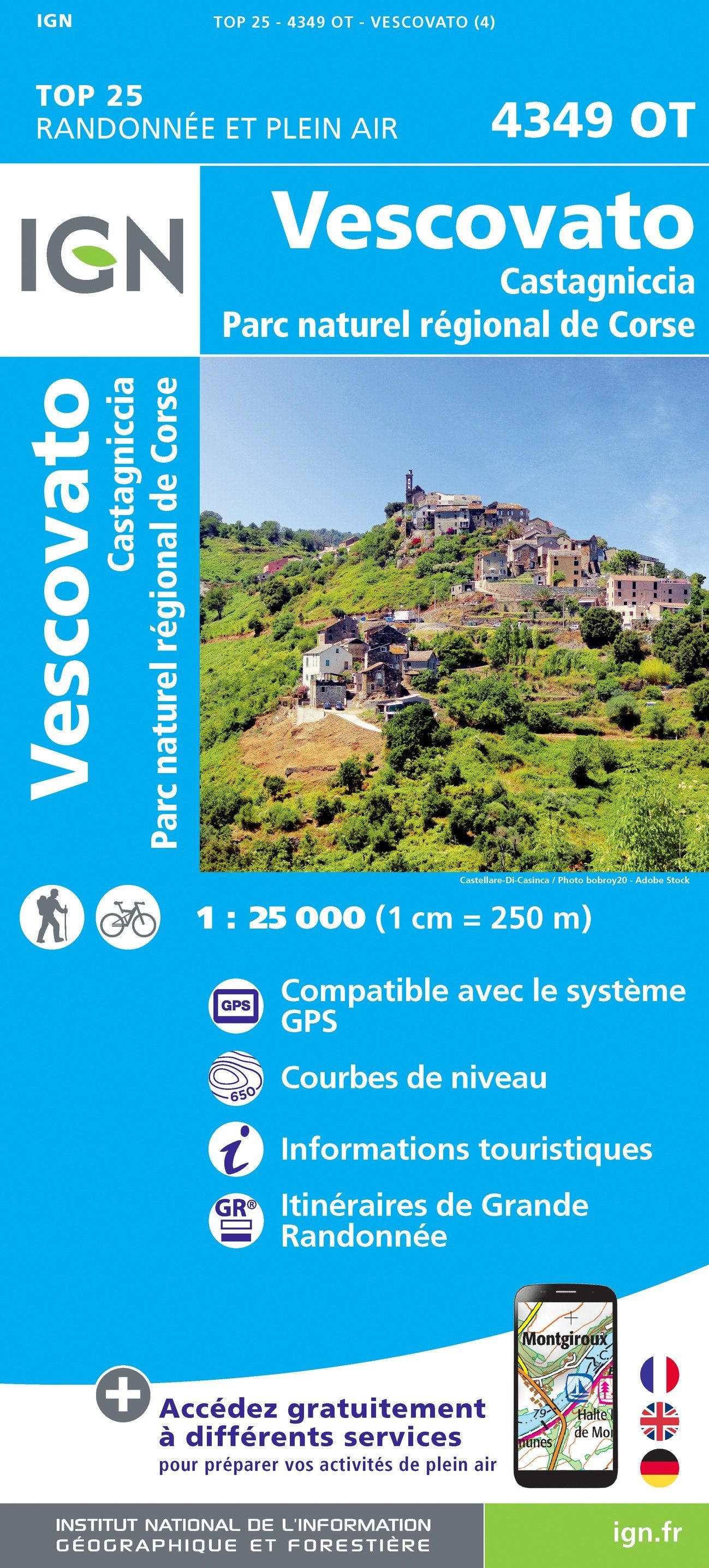 Carte TOP 25 n° 4349 OT - Vescovato, Castagniccia (PNR de Corse) | IGN carte de randonnée IGN