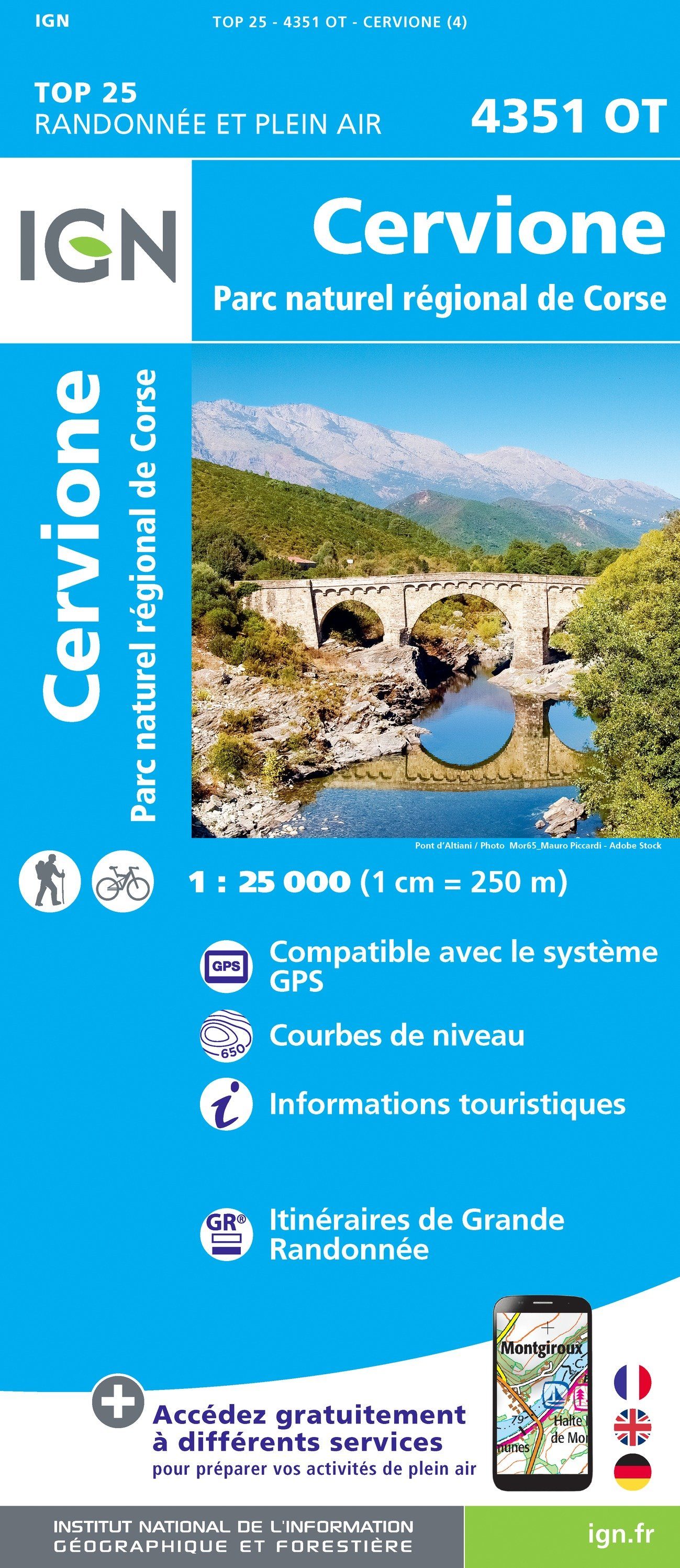 Carte TOP 25 n° 4351 OT - Cervione (PNR de Corse) | IGN carte de randonnée IGN