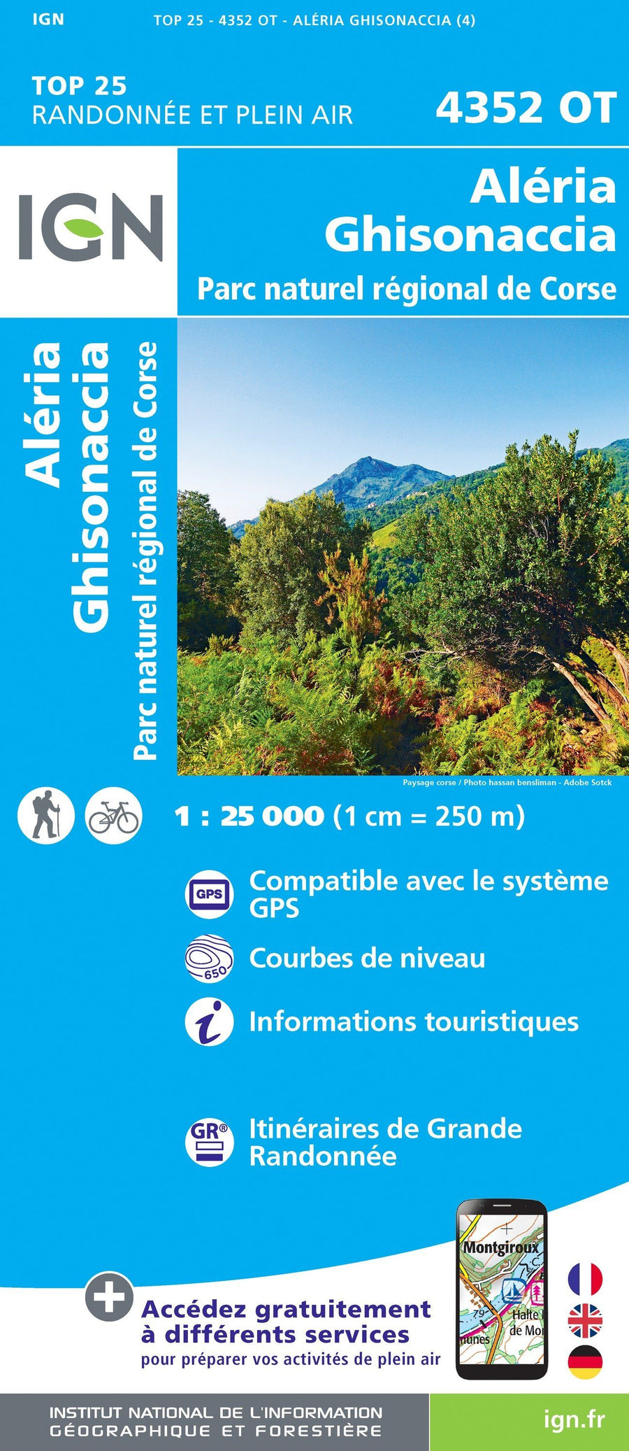 Carte TOP 25 n° 4352 OT - Aléria, Ghisonaccia (PNR de Corse) | IGN carte pliée IGN 