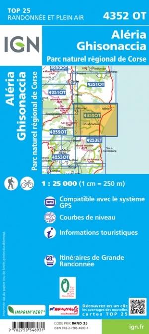 Carte TOP 25 n° 4352 OT - Aléria, Ghisonaccia (PNR de Corse) | IGN carte pliée IGN 
