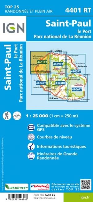 Carte TOP 25 n° 4401 RT - St Paul, Le Port (Ile de la Réunion, Nord-Ouest) | IGN carte de randonnée IGN