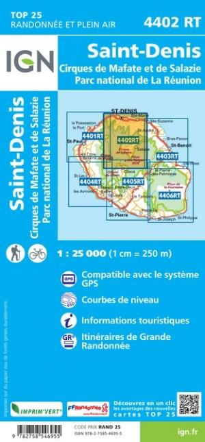 Carte TOP 25 n° 4402 RT - Saint Denis (Ile de la Réunion, Centre et Nord) | IGN carte pliée IGN 