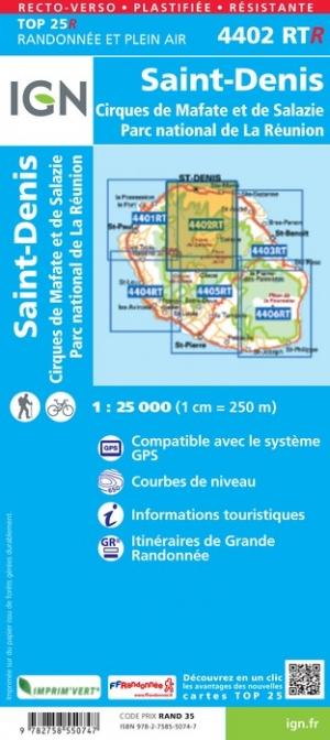 Carte TOP 25 n° 4402 RTR (résistante) - Saint Denis (Ile de la Réunion, Centre et Nord) | IGN carte pliée IGN 