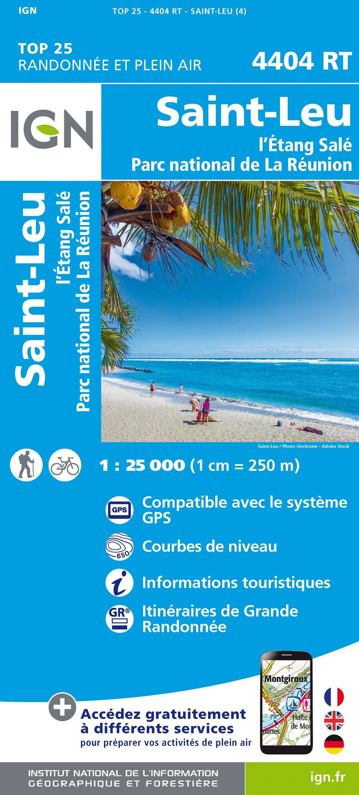 Carte TOP 25 n° 4404 RT - St Leu, l'Etang Salé (Ile de La Réunion, Sud-Ouest) | IGN carte pliée IGN 