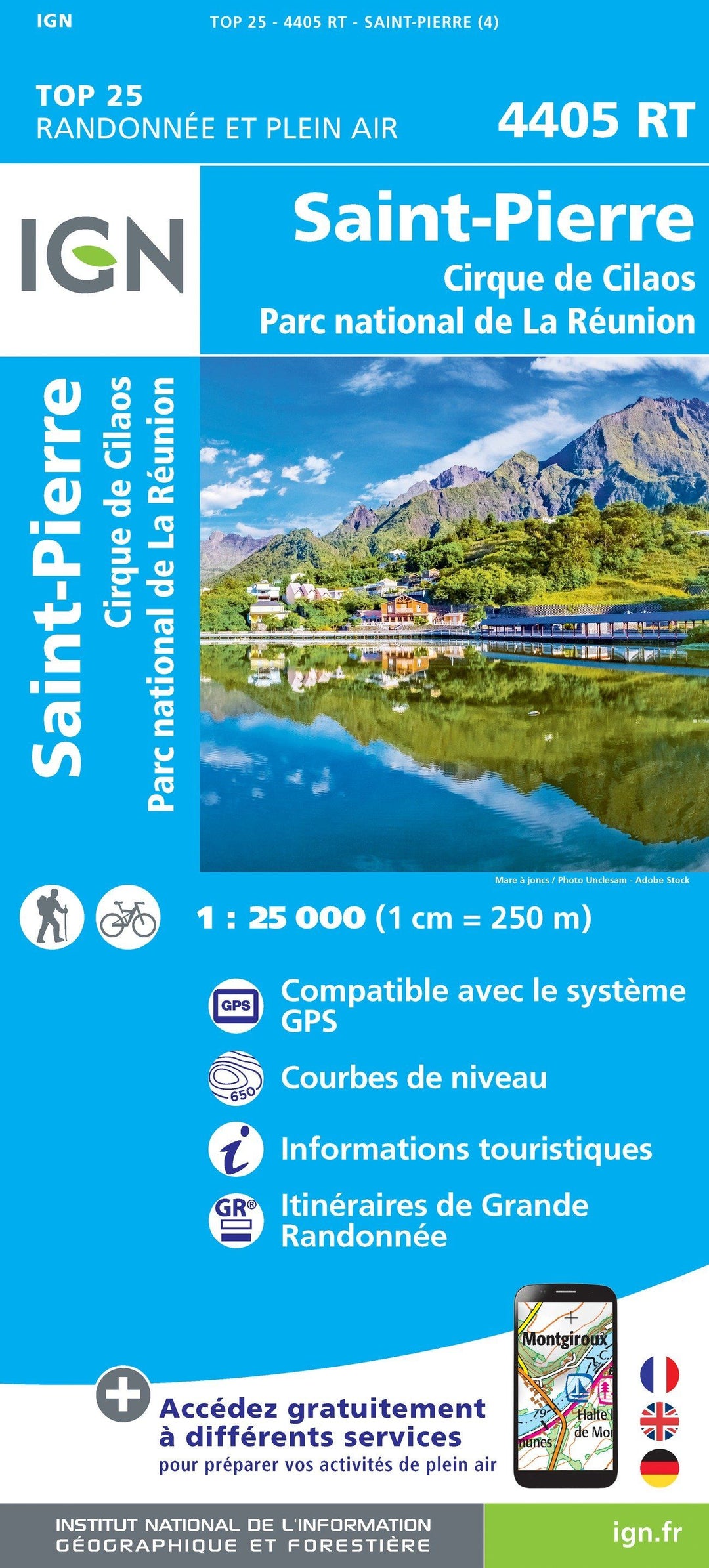 Carte TOP 25 n° 4405 RT - St Pierre, cirque de Cilaos (Ile de la Réunion, Centre et Sud) | IGN carte pliée IGN 
