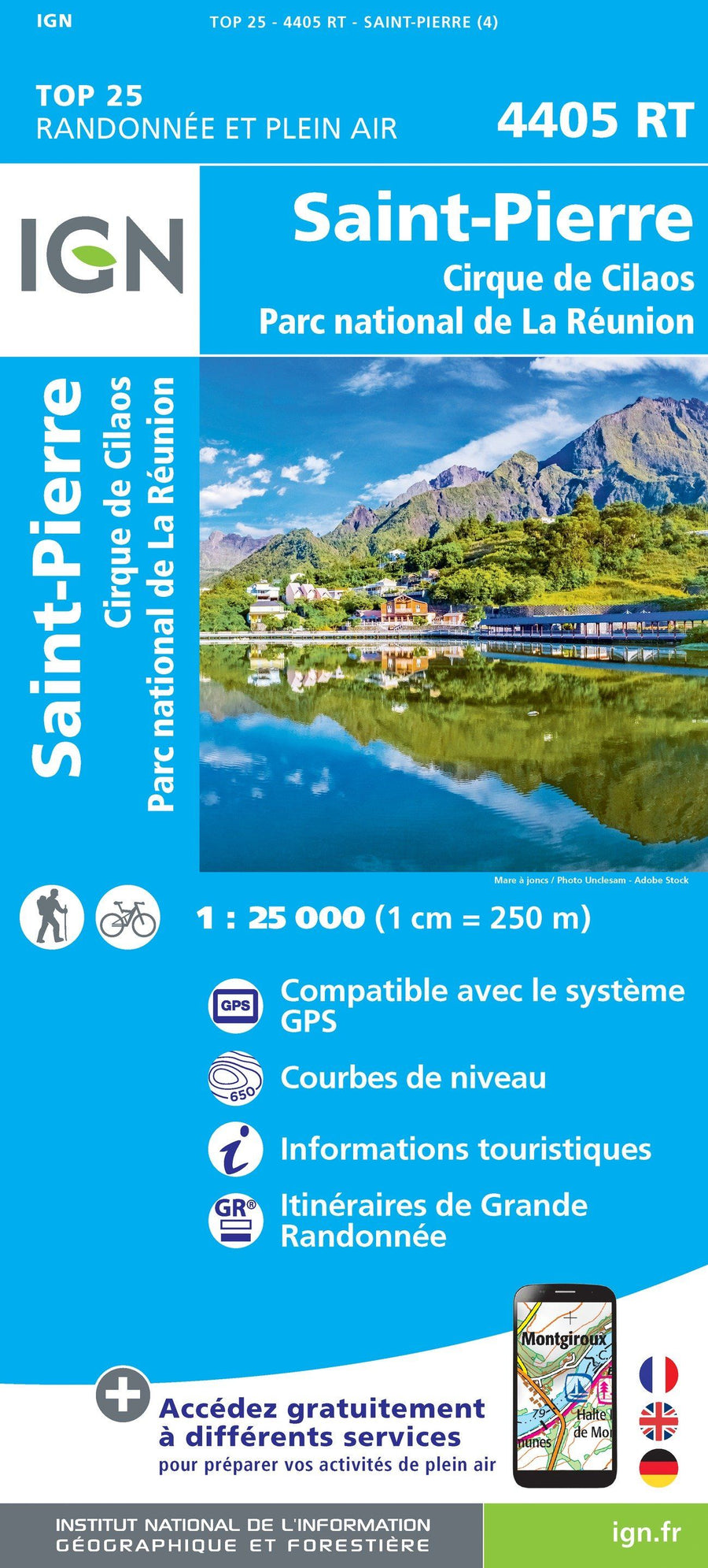 Carte TOP 25 n° 4405 RT - St Pierre, cirque de Cilaos (Ile de la Réunion, Centre et Sud) | IGN carte pliée IGN 