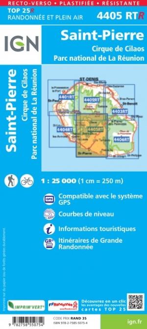 Carte TOP 25 n° 4405 RTR (résistante) - St Pierre, Cirque de Cilaos (Ile de la Réunion, Centre et Sud) | IGN carte de randonnée IGN