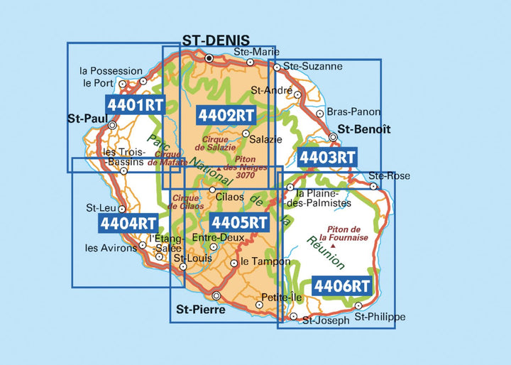 Carte TOP 25 n° 4405 RTR (résistante) - St Pierre, Cirque de Cilaos (Ile de la Réunion, Centre et Sud) | IGN carte pliée IGN 