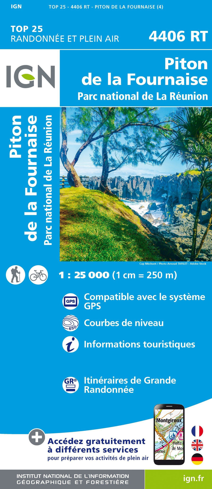 Carte TOP 25 n° 4406 RT - Piton de la Fournaise (Ile de la Réunion) | IGN carte pliée IGN 